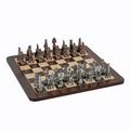 Egyptian Chess Set w/ Pewter Pieces & 16" Walnut Root Board